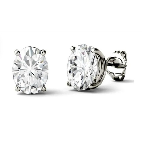 2 Carat DEW Oval Cut Moissanite Stud Earrings Sterling Silver (Certified) - Picture 7 of 8